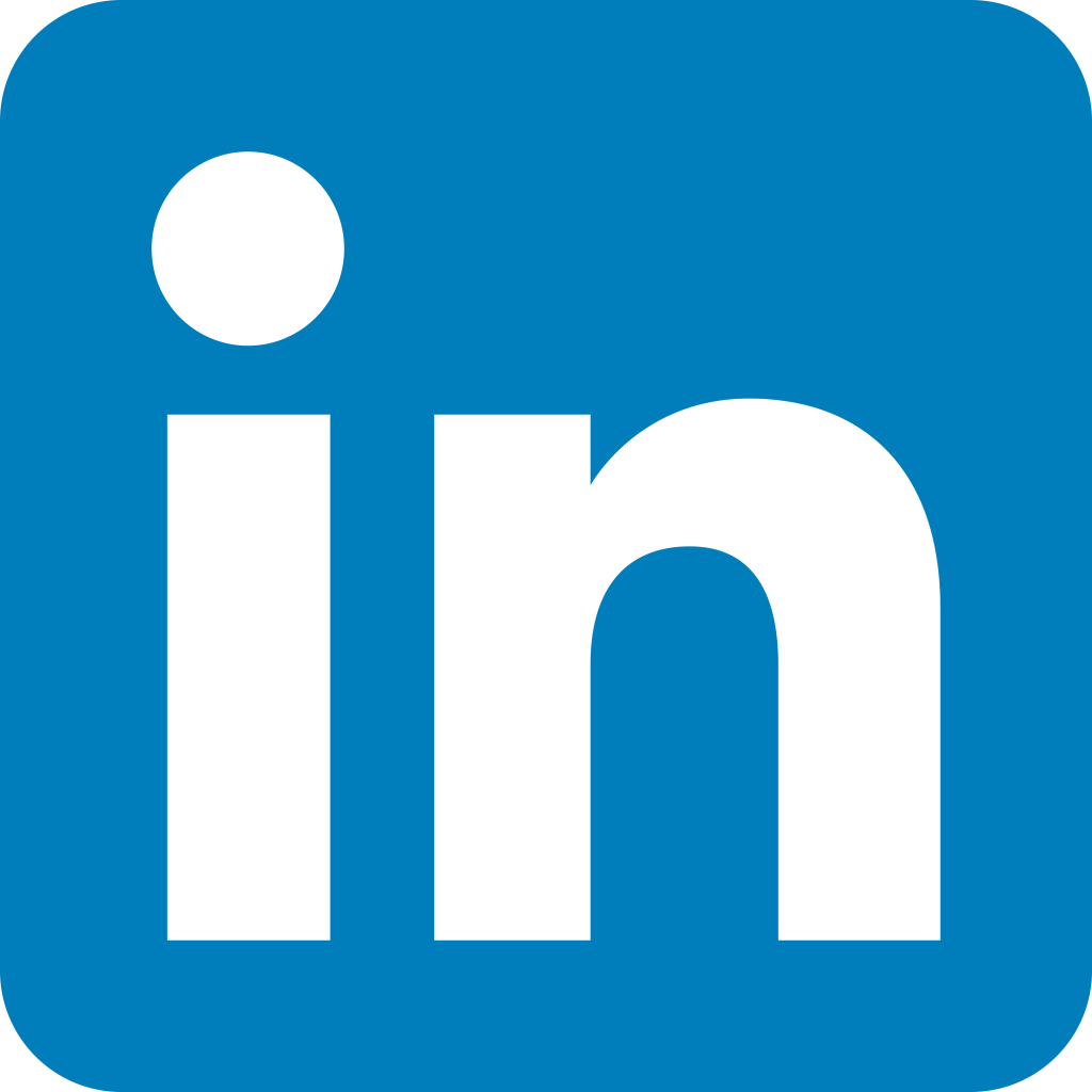 Click here to connect with me on LinkedIn. Image shows the LinkedIn logo, a sans-serif "in" on a blue background